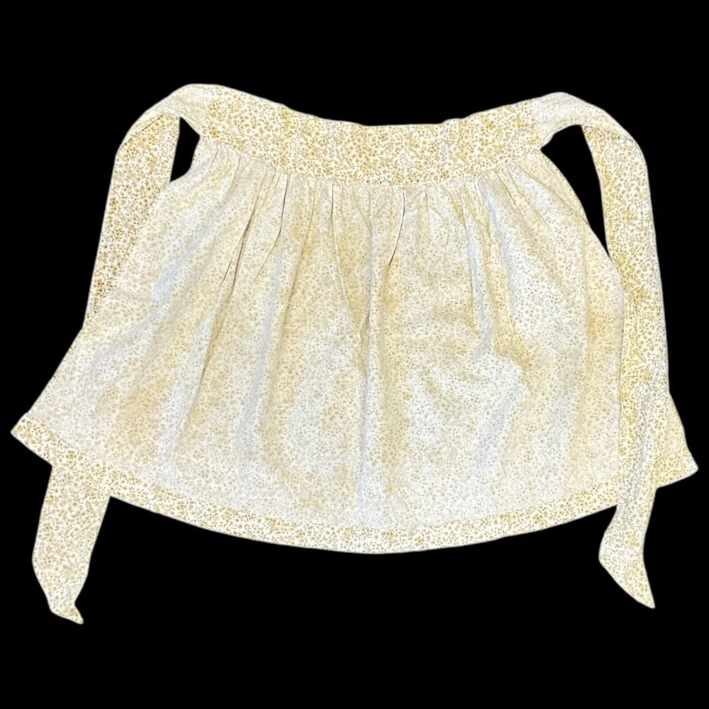 Vintage Calico Apron Handmade‎ Pocket Yellow Rick Rack Trimmed Calico Print